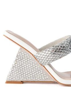 AZALEA WANG GRAHAM PATENT WEDGE EMBELLISHED SANDAL IN WHITE -AKIRA salestore azalea wang graham patent wedge embellished sandal in white white 5 5