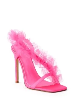 AZALEA WANG GRAPEFRUIT TULLE STILETTO SANDAL IN PINK -AKIRA salestore azalea wang grapefruit tulle stiletto sandal in pink pink 3 3