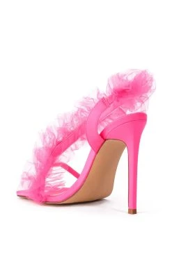 AZALEA WANG GRAPEFRUIT TULLE STILETTO SANDAL IN PINK -AKIRA salestore azalea wang grapefruit tulle stiletto sandal in pink pink 4 4