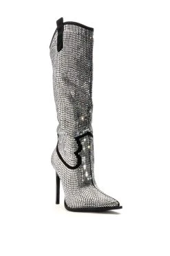 AZALEA WANG HEIDEMARIE WESTERN RHINESTONE STILETTO BOOT IN SILVER -AKIRA salestore azalea wang heidemarie western rhinestone stiletto boot in silver silver 3 3