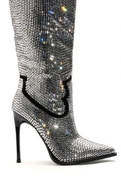 AZALEA WANG HEIDEMARIE WESTERN RHINESTONE STILETTO BOOT IN SILVER -AKIRA salestore azalea wang heidemarie western rhinestone stiletto boot in silver silver 5 5