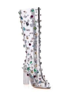 AZALEA WANG HEIDI EMBELLISHED PVC BOOT IN MULTI -AKIRA salestore azalea wang heidi embellished pvc boot in multi multi 3 3 c1