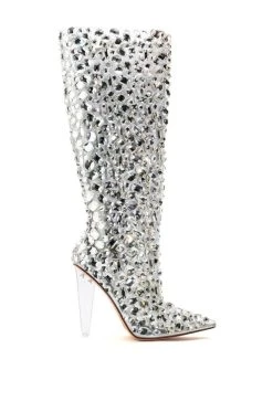 AZALEA WANG HONEY EMBELLISHED PVC BOOT IN SILVER -AKIRA salestore azalea wang honey embellished pvc boot in silver silver 2 2