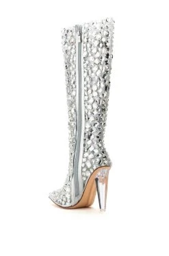AZALEA WANG HONEY EMBELLISHED PVC BOOT IN SILVER -AKIRA salestore azalea wang honey embellished pvc boot in silver silver 4 4