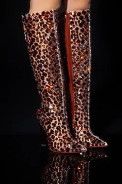 AZALEA WANG HONEY EMBELLISHED PVC CHUNKY BOOT IN BROWN -AKIRA salestore azalea wang honey embellished pvc chunky boot in brown brown 1 1 c1