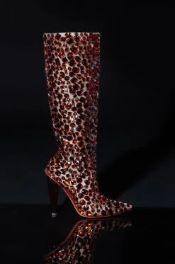 AZALEA WANG HONEY EMBELLISHED PVC CHUNKY BOOT IN BROWN -AKIRA salestore azalea wang honey embellished pvc chunky boot in brown brown 2 2 c1