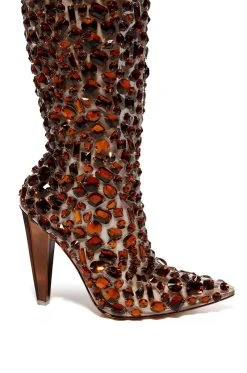 AZALEA WANG HONEY EMBELLISHED PVC CHUNKY BOOT IN BROWN -AKIRA salestore azalea wang honey embellished pvc chunky boot in brown brown 5 5