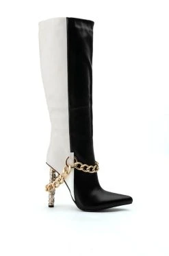 Alternative view of AZALEA WANG HYPE ME UP KNEE HIGH CHAIN BOOT IN BLACK WHITE