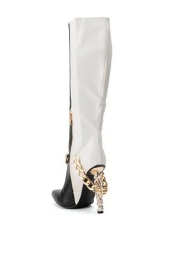 AZALEA WANG HYPE ME UP KNEE HIGH CHAIN BOOT IN BLACK WHITE -AKIRA salestore azalea wang hype me up knee high chain boot in black white black white 4 4