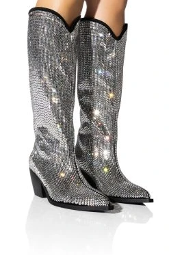 AZALEA WANG INGRID BLINGED OUT RHINESTONE WESTERN BOOT IN SILVER
