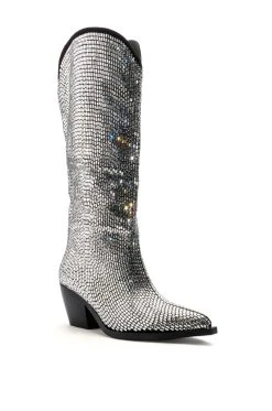 AZALEA WANG INGRID BLINGED OUT RHINESTONE WESTERN BOOT IN SILVER -AKIRA salestore azalea wang ingrid blinged out rhinestone western boot in silver silver 3 3