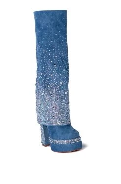 AZALEA WANG INVISIBLE DENIM BOOT WITH DIAMONDS -AKIRA salestore azalea wang invisible denim boot with diamonds denim 3 3