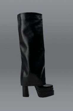 AZALEA WANG INVISIBLE KNEE HIGH FOLD OVER CHUNKY BOOT IN BLACK -AKIRA salestore azalea wang invisible knee high fold over chunky boot in black black 1 1 c1 c1