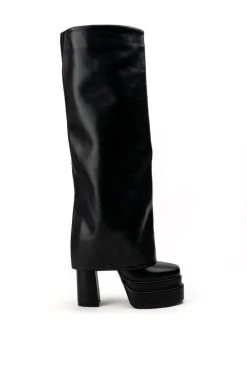 AZALEA WANG INVISIBLE KNEE HIGH FOLD OVER CHUNKY BOOT IN BLACK -AKIRA salestore azalea wang invisible knee high fold over chunky boot in black black 2 2 c1