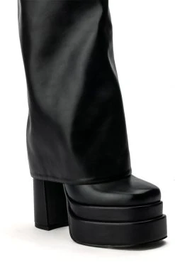 AZALEA WANG INVISIBLE KNEE HIGH FOLD OVER CHUNKY BOOT IN BLACK -AKIRA salestore azalea wang invisible knee high fold over chunky boot in black black 5 5 c1