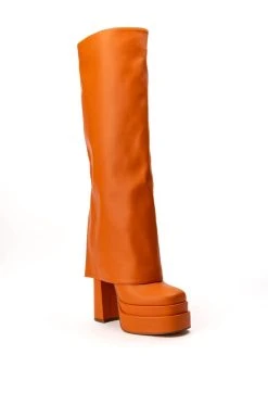AZALEA WANG INVISIBLE KNEE HIGH FOLD OVER CHUNKY BOOT IN ORANGE -AKIRA salestore azalea wang invisible knee high fold over chunky boot in orange orange 3 3 c1