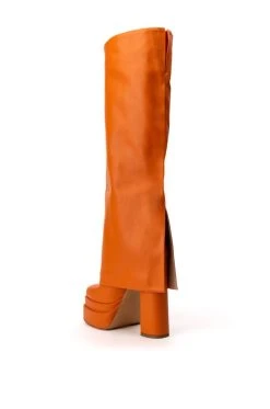 AZALEA WANG INVISIBLE KNEE HIGH FOLD OVER CHUNKY BOOT IN ORANGE -AKIRA salestore azalea wang invisible knee high fold over chunky boot in orange orange 4 4 c1 c1