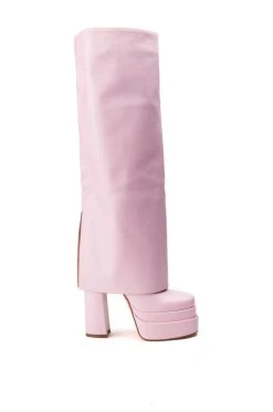 Alternative view of AZALEA WANG INVISIBLE KNEE HIGH FOLD OVER CHUNKY BOOT IN PINK