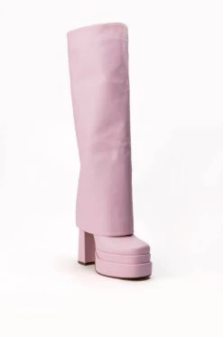 AZALEA WANG INVISIBLE KNEE HIGH FOLD OVER CHUNKY BOOT IN PINK -AKIRA salestore azalea wang invisible knee high fold over chunky boot in pink pink 3 3