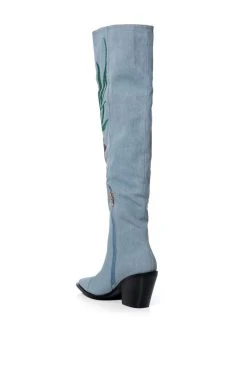 AZALEA WANG IZARA OVER THE KNEE BOOT IN DENIM -AKIRA salestore azalea wang izara over the knee boot in denim denim 4 4
