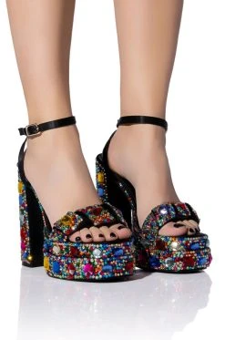 AZALEA WANG JANETTE GEM EMBELLISHED PLATFORM SANDAL IN MULTI