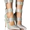 AZALEA WANG JENNA BELTED RHINESTONE EMBELLISHED PUMP IN SILVER