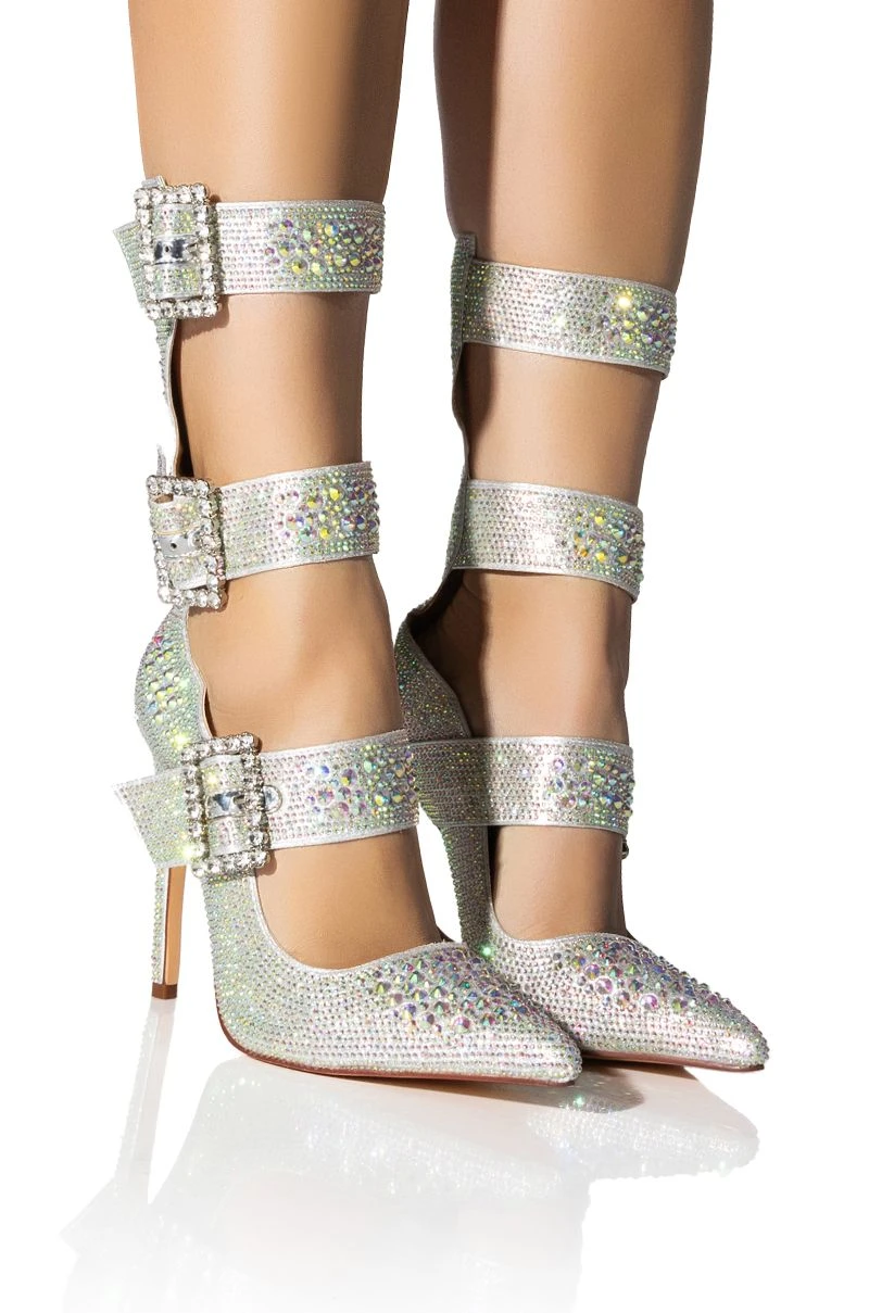 AZALEA WANG JENNA BELTED RHINESTONE EMBELLISHED PUMP IN SILVER 1 AZALEA WANG JENNA BELTED RHINESTONE EMBELLISHED PUMP IN SILVER