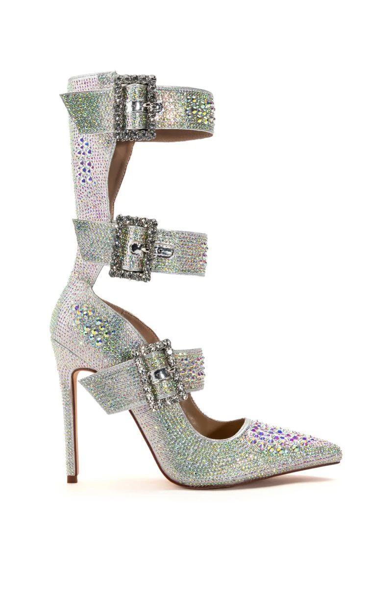 AZALEA WANG JENNA BELTED RHINESTONE EMBELLISHED PUMP IN SILVER 2 AZALEA WANG JENNA BELTED RHINESTONE EMBELLISHED PUMP IN SILVER - Image 2