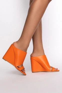 Alternative view of AZALEA WANG LOVE ME TENDER SQUARE TOE WEDGE SANDAL IN ORANGE