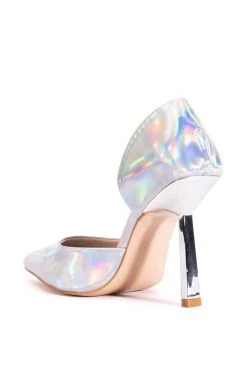 AZALEA WANG JUNO HOLOGRAPHIC STILETTO PUMP IN SILVER -AKIRA salestore azalea wang juno holographic stiletto pump in silver silver 4 4