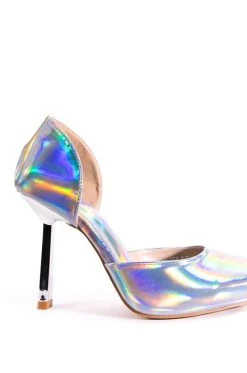AZALEA WANG JUNO HOLOGRAPHIC STILETTO PUMP IN SILVER -AKIRA salestore azalea wang juno holographic stiletto pump in silver silver 5 5