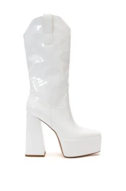 Alternative view of AZALEA WANG KACEY CHUNKY PATENT WESTERN BOOT IN WHITE