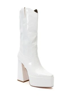 AZALEA WANG KACEY CHUNKY PATENT WESTERN BOOT IN WHITE -AKIRA salestore azalea wang kacey chunky patent western boot in white white 3 3 c1