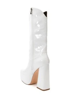 AZALEA WANG KACEY CHUNKY PATENT WESTERN BOOT IN WHITE -AKIRA salestore azalea wang kacey chunky patent western boot in white white 4 4 c1