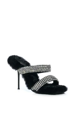 AZALEA WANG KAE EMBELLISHED FAUX FUR STILETTO SANDAL IN BLACK -AKIRA salestore azalea wang kae embellished faux fur stiletto sandal in black black 3 3