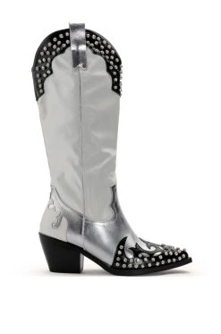 Alternative view of AZALEA WANG KNOX RHINESTONE EMBELLISHED WESTERN BOOT IN WHITE BLACK