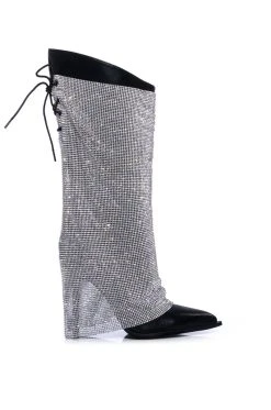 Alternative view of AZALEA WANG LACE ME UP RHINESTONE MESH OVERLAY STILETTO BOOT IN BLACK