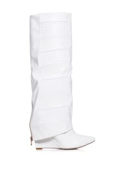 AZALEA WANG LIKE RAIN IN THE SUN WEDGE BOOT IN WHITE -AKIRA salestore azalea wang like rain in the sun wedge boot in white white 2 2