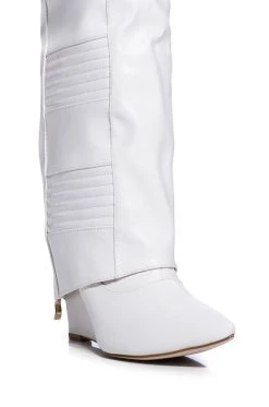 AZALEA WANG LIKE RAIN IN THE SUN WEDGE BOOT IN WHITE -AKIRA salestore azalea wang like rain in the sun wedge boot in white white 5 5