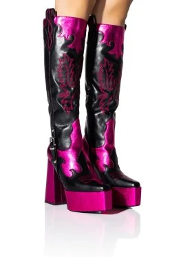 AZALEA WANG LILIANA CHUNKY WESTERN PLATFORM BOOT IN PINK