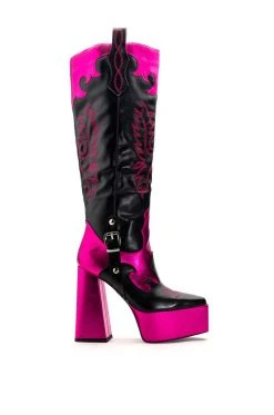 Alternative view of AZALEA WANG LILIANA CHUNKY WESTERN PLATFORM BOOT IN PINK
