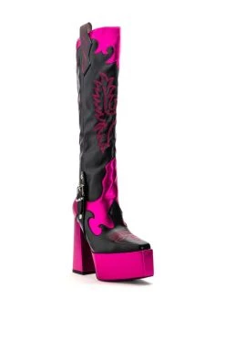 AZALEA WANG LILIANA CHUNKY WESTERN PLATFORM BOOT IN PINK -AKIRA salestore azalea wang liliana chunky western platform boot in pink pink 3 3