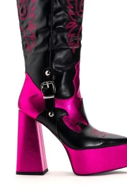 AZALEA WANG LILIANA CHUNKY WESTERN PLATFORM BOOT IN PINK -AKIRA salestore azalea wang liliana chunky western platform boot in pink pink 5 5