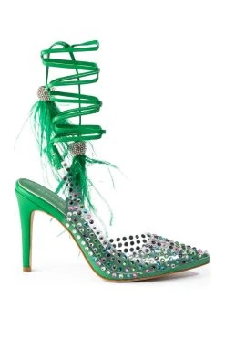 Alternative view of AZALEA WANG LOVE YOU SO EMBELLISHED FEATHER TRIM PVC PUMP IN GREEN
