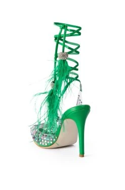 AZALEA WANG LOVE YOU SO EMBELLISHED FEATHER TRIM PVC PUMP IN GREEN -AKIRA salestore azalea wang love you so embellished feather trim pvc pump in green green 4 4
