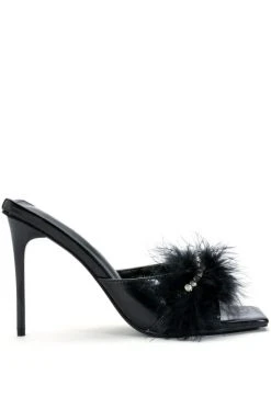 Alternative view of AZALEA WANG LULU FEATHER SLIP ON SANDAL IN BLACK