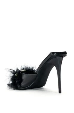 AZALEA WANG LULU FEATHER SLIP ON SANDAL IN BLACK -AKIRA salestore azalea wang lulu feather slip on sandal in black black 4 4