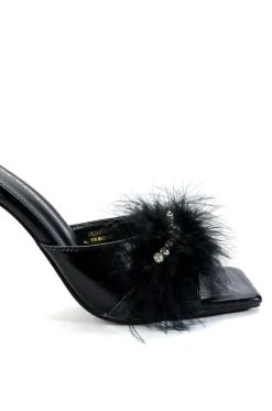 AZALEA WANG LULU FEATHER SLIP ON SANDAL IN BLACK -AKIRA salestore azalea wang lulu feather slip on sandal in black black 5 5