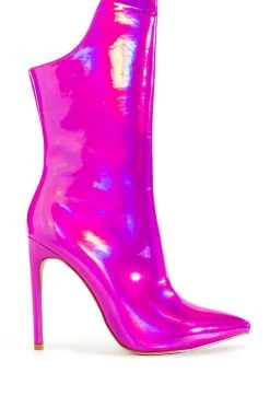 AZALEA WANG MAKE MY HEART SKIP A BEAT HOLOGRAPHIC STILETTO BOOTIE IN PINK 9 AZALEA WANG MAKE MY HEART SKIP A BEAT HOLOGRAPHIC STILETTO BOOTIE IN PINK -AKIRA salestore azalea wang make my heart skip a beat holographic stiletto bootie in pink pink 5 5