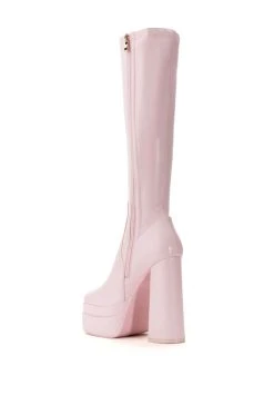 AZALEA WANG MAXINE CHUNKY PLATFORM BOOT WITH 4 WAY STRETCH IN PINK -AKIRA salestore azalea wang maxine chunky platform boot with 4 way stretch in pink pink 4 4